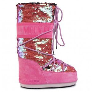 Women’s Tall Glitter Icon Sparkle Disco Moon Boots Pink Waterproof size 3.5/6